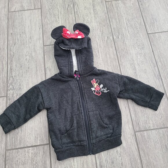 Disney Other - Disney Junior Minnie Mouse baby girl grey zippered down sweater size 12 M